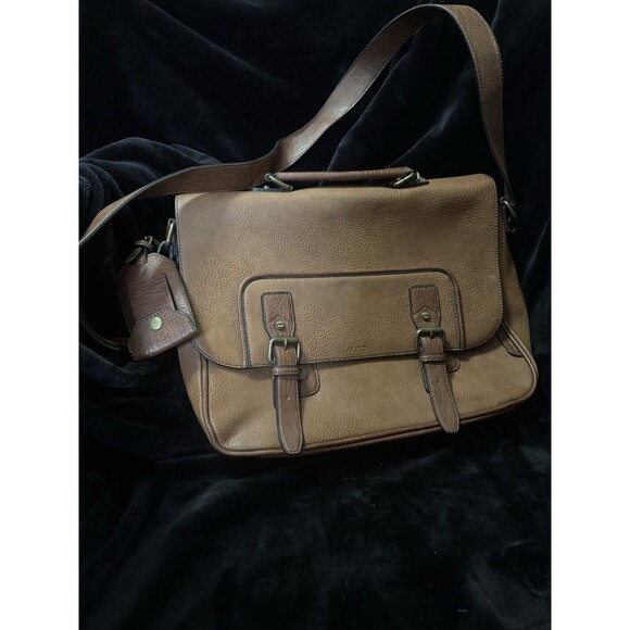 Aldo Mens Brown Leather Classic Adjustable Strap Computer Messenger Bag - Picture 1 of 6